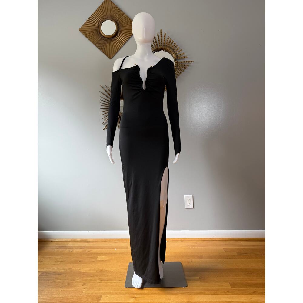 Peppermayo - Black Asymmetric Open Back Maxi Dress